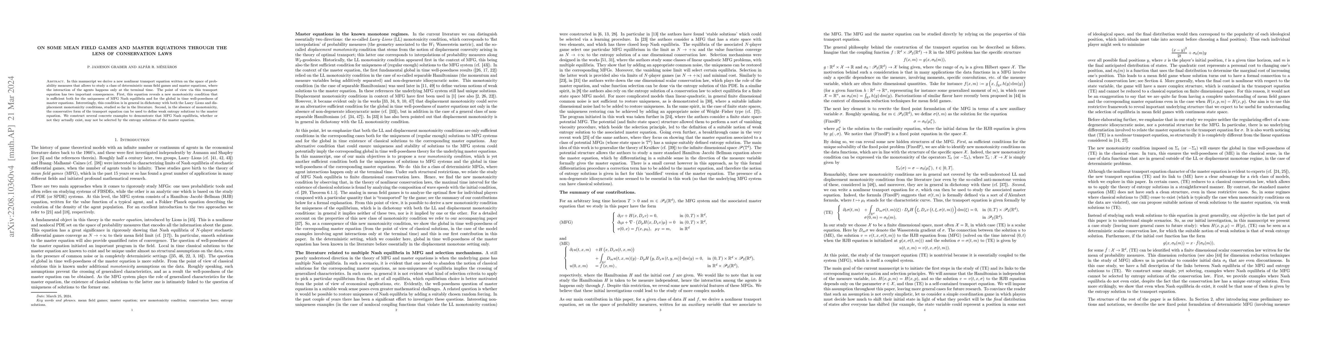 Thumbnail for On Some Mean Field Games and Master Equations through the lens of
  conservation laws