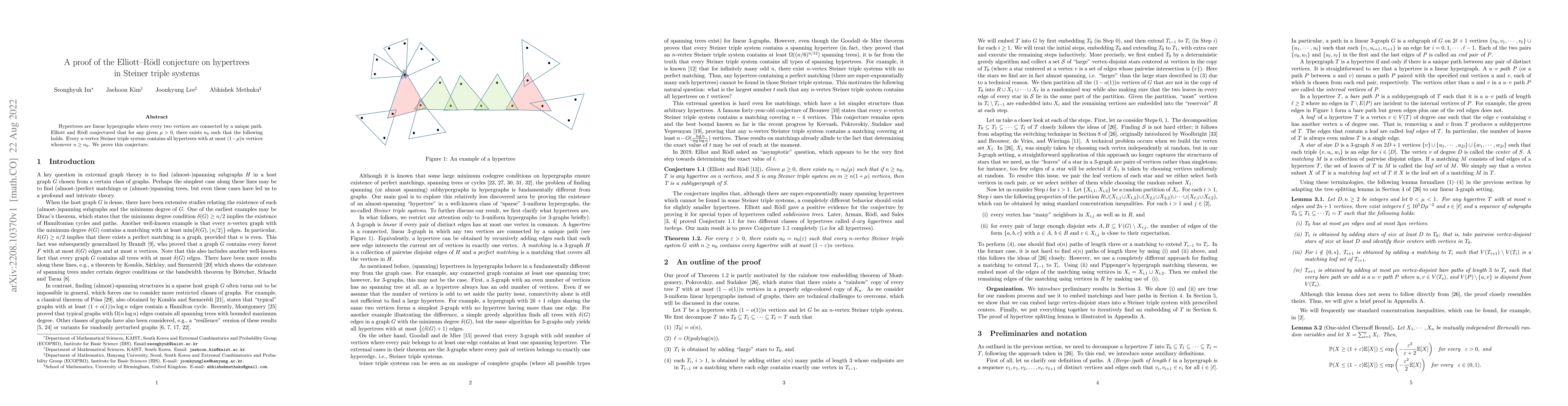 Thumbnail for A proof of the Elliott-R\"{o}dl conjecture on hypertrees in Steiner
  triple systems
