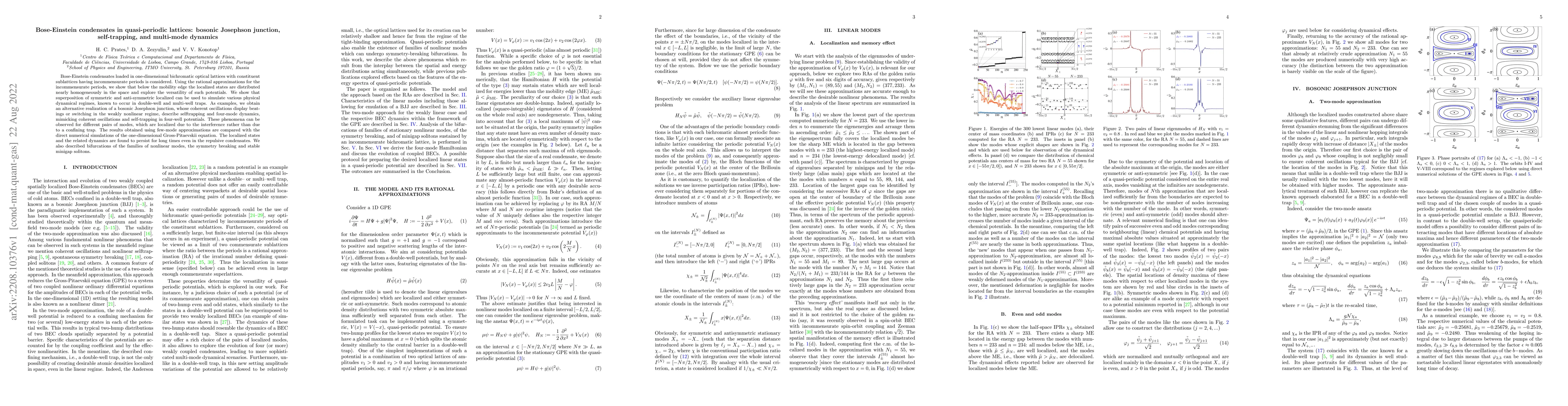 Thumbnail for Bose-Einstein condensates in quasi-periodic lattices: bosonic Josephson
  junction, self-trapping, and multi-mode dynamics