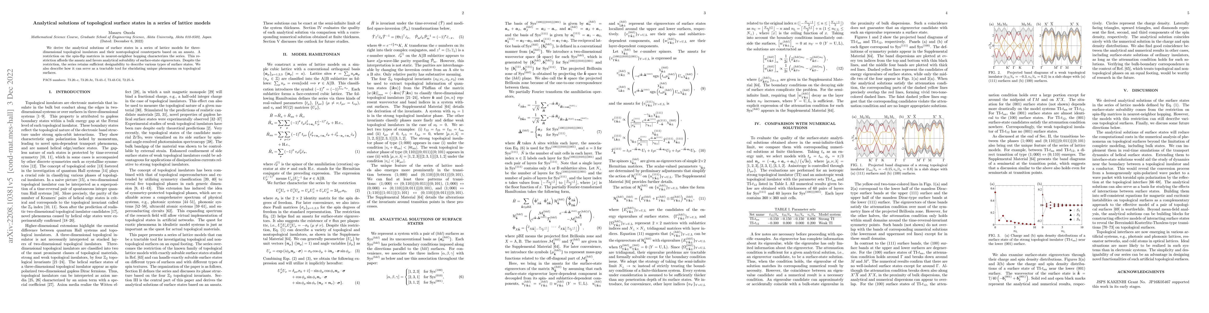 Thumbnail for Analytical solutions of topological surface states in a series of
  lattice models