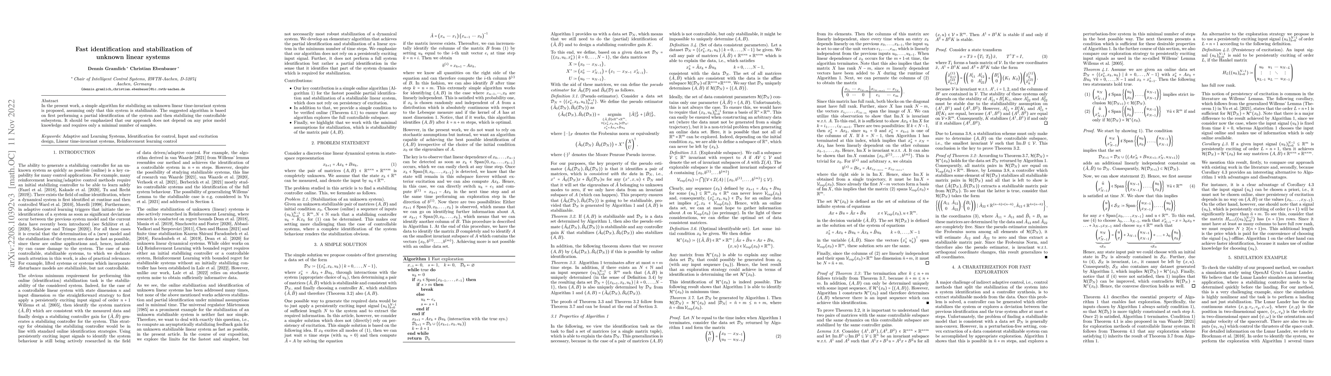 Thumbnail for Fast identification and stabilization of unknown linear systems