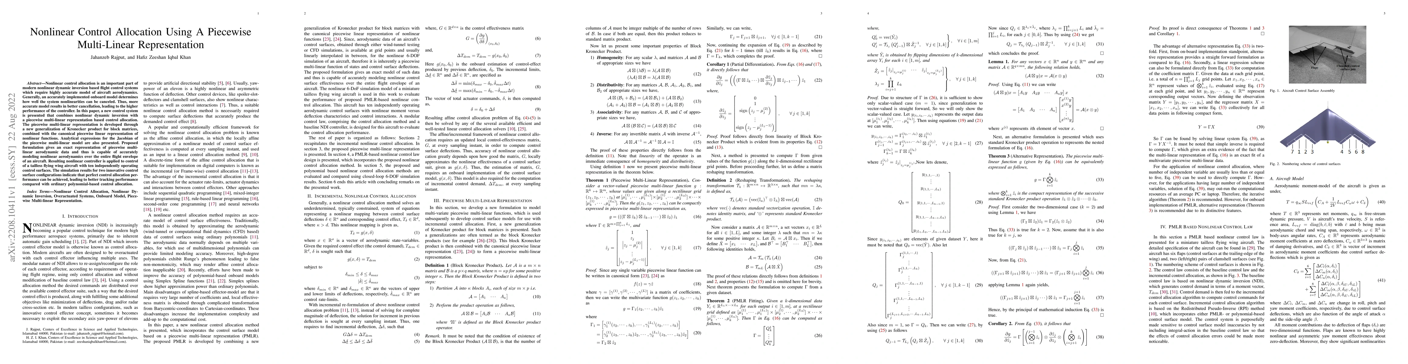 Thumbnail for Nonlinear Control Allocation Using A Piecewise Multi-Linear
  Representation