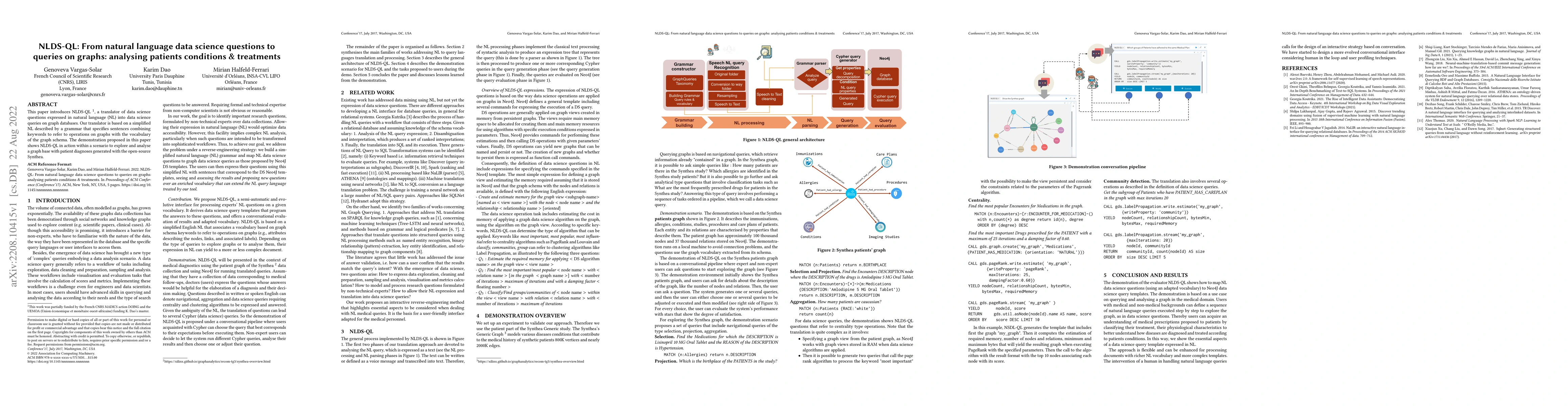 Thumbnail for NLDS-QL: From natural language data science questions to queries on
  graphs: analysing patients conditions & treatments