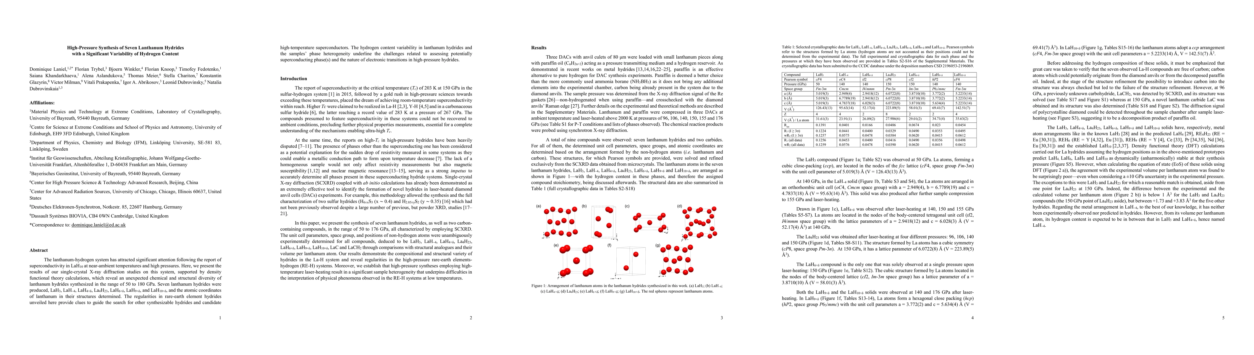 Thumbnail for High-Pressure Synthesis of Seven Lanthanum Hydrides with a Significant
  Variability of Hydrogen Content