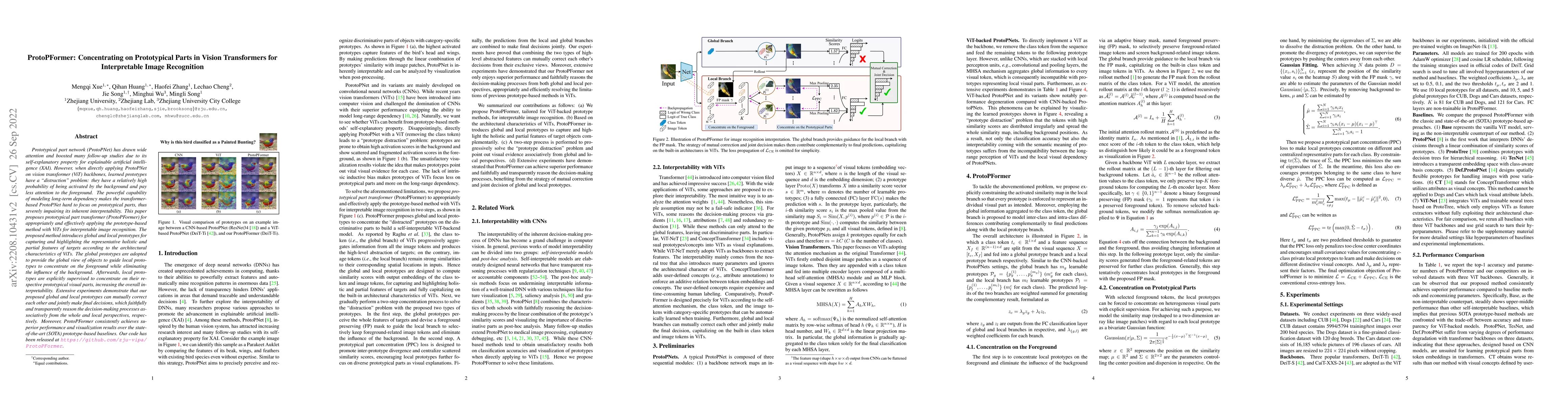 Thumbnail for ProtoPFormer: Concentrating on Prototypical Parts in Vision Transformers
  for Interpretable Image Recognition