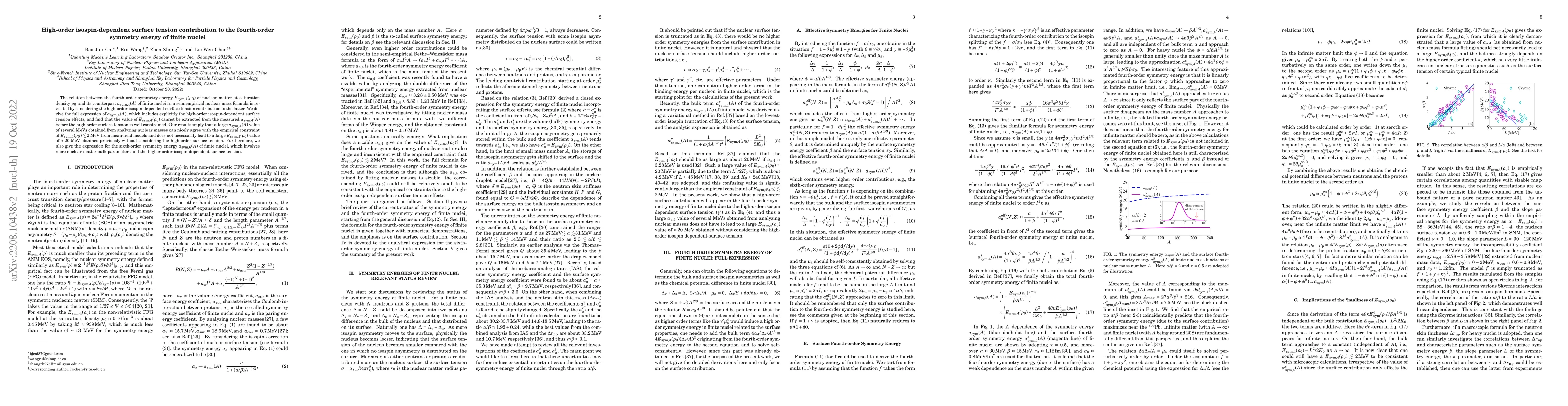 Thumbnail for High-order isospin-dependent surface tension contribution to the
  fourth-order symmetry energy of finite nuclei