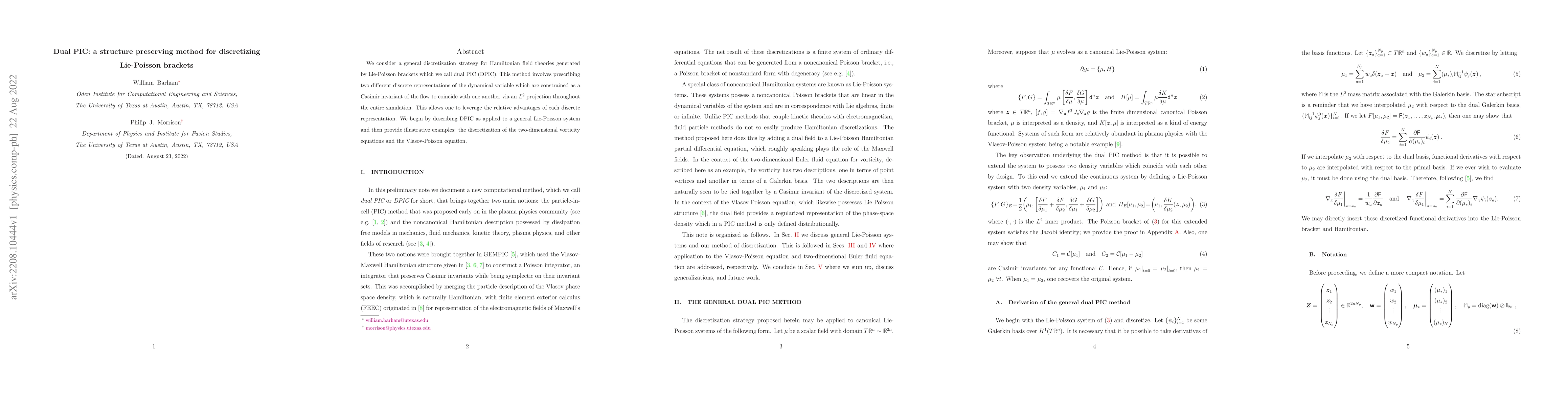 Thumbnail for Dual PIC: a structure preserving method for discretizing Lie-Poisson
  brackets