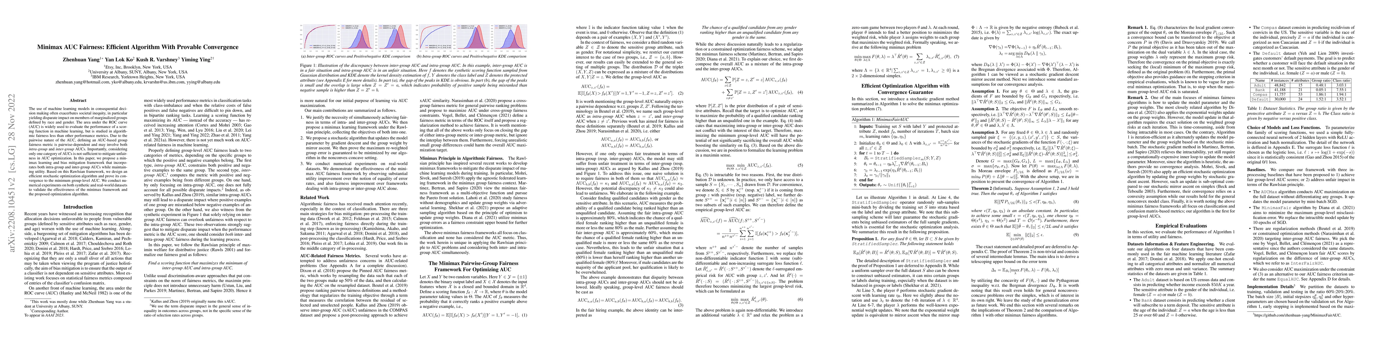 Thumbnail for Minimax AUC Fairness: Efficient Algorithm with Provable Convergence