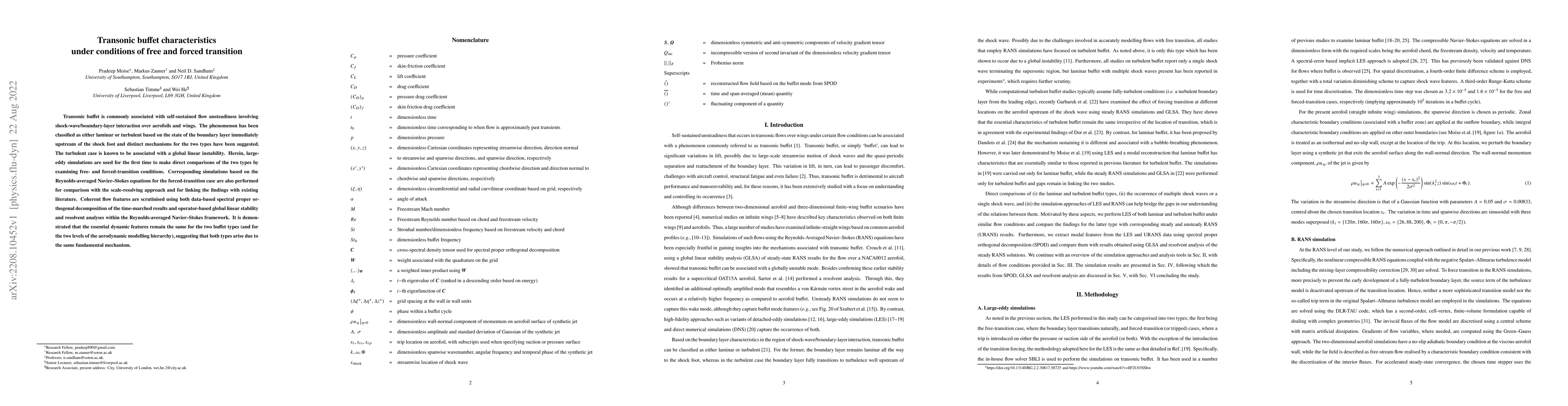 Thumbnail for Transonic buffet characteristics under conditions of free and forced
  transition