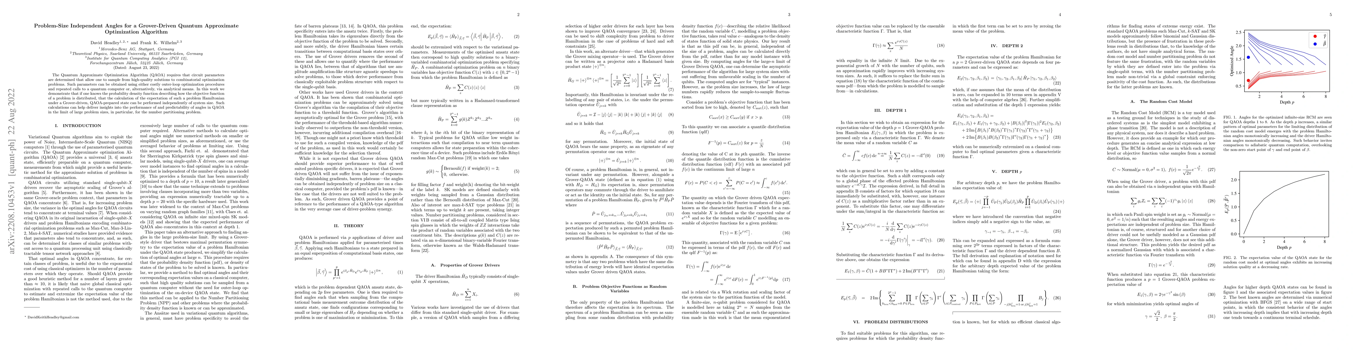 Thumbnail for Problem-Size Independent Angles for a Grover-Driven Quantum Approximate
  Optimization Algorithm