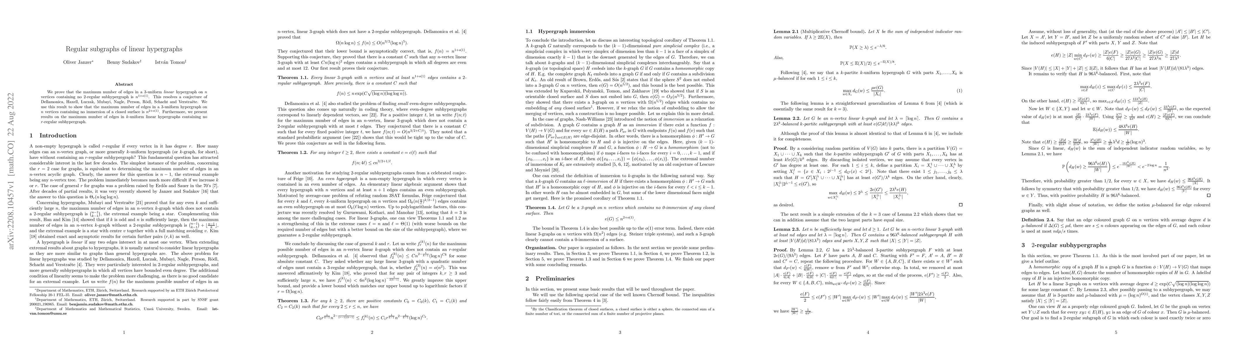 Thumbnail for Regular subgraphs of linear hypergraphs