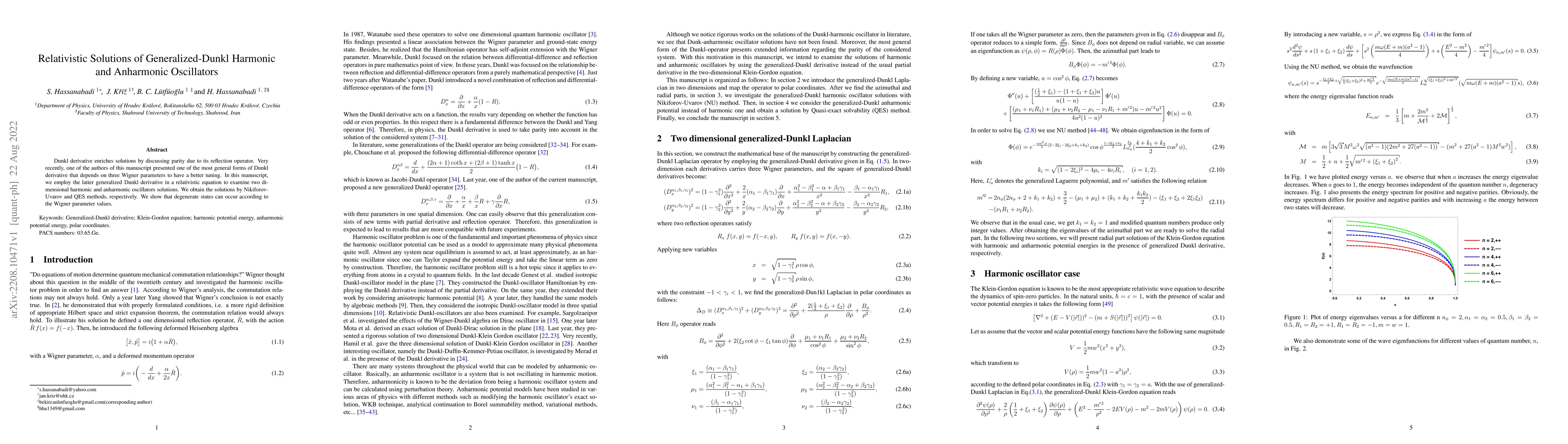 Thumbnail for Relativistic Solutions of Generalized-Dunkl Harmonic and Anharmonic
  Oscillators