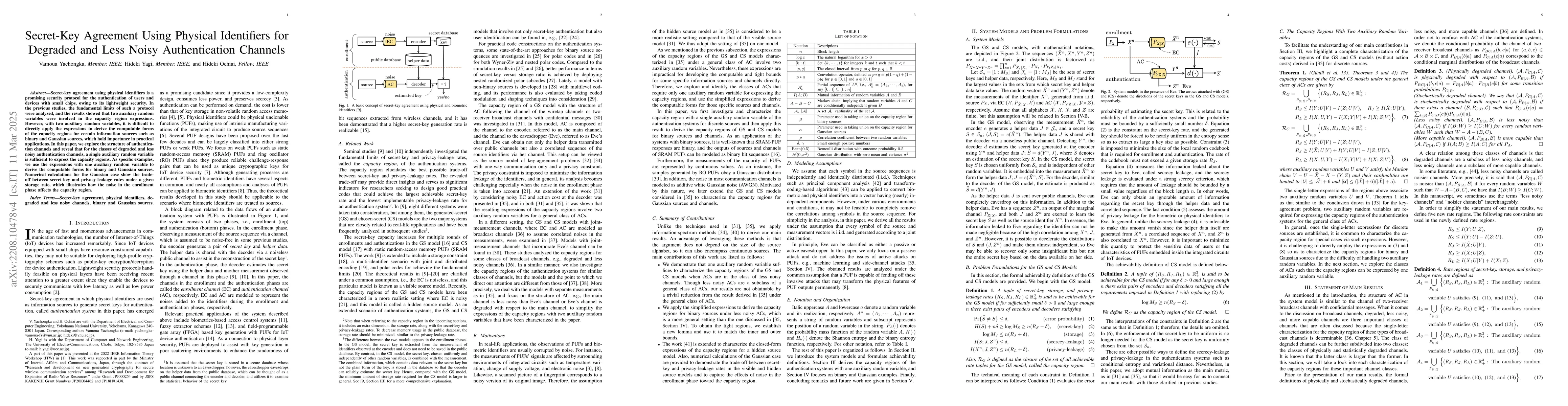 Thumbnail for Secret-Key Agreement Using Physical Identifiers for Degraded and Less
  Noisy Authentication Channels