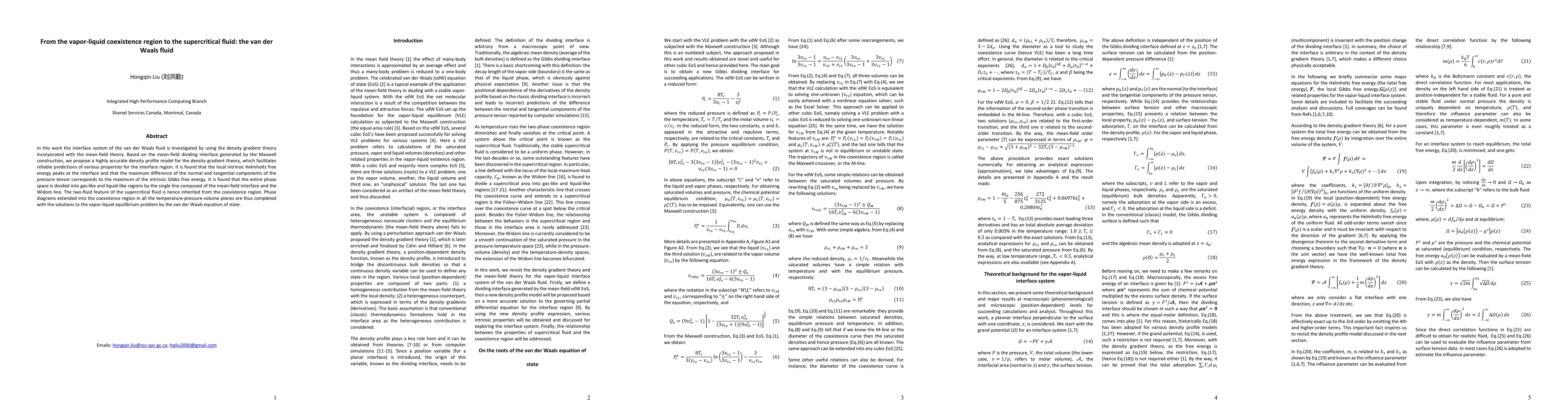 Thumbnail for From the vapor-liquid coexistence region to the supercritical fluid: the
  van der Waals fluid