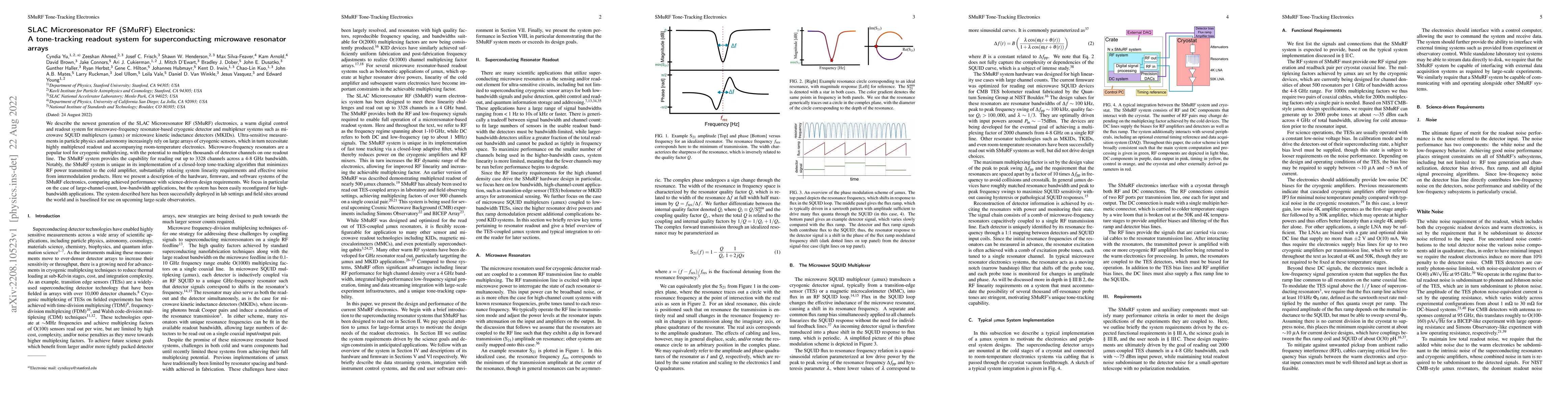 Thumbnail for SLAC Microresonator RF (SMuRF) Electronics: A tone-tracking readout
  system for superconducting microwave resonator arrays