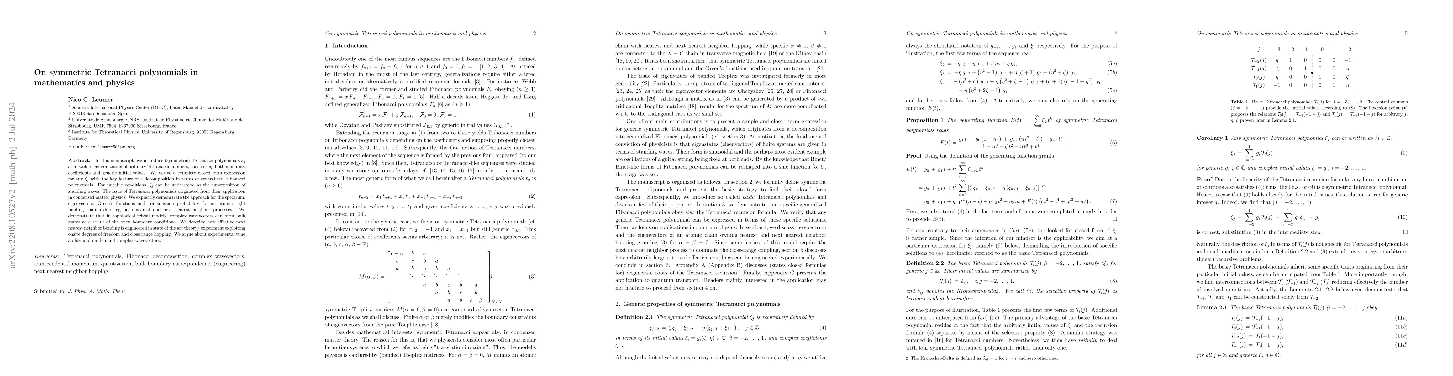 Thumbnail for On symmetric Tetranacci polynomials in mathematics and physics