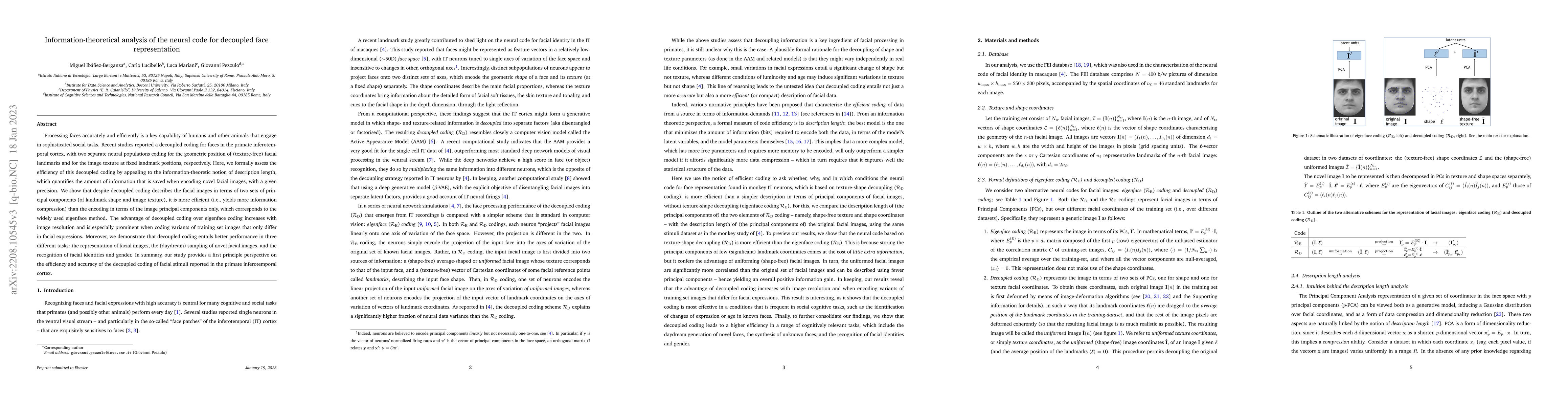 Thumbnail for Information-theoretical analysis of the neural code for decoupled face
  representation