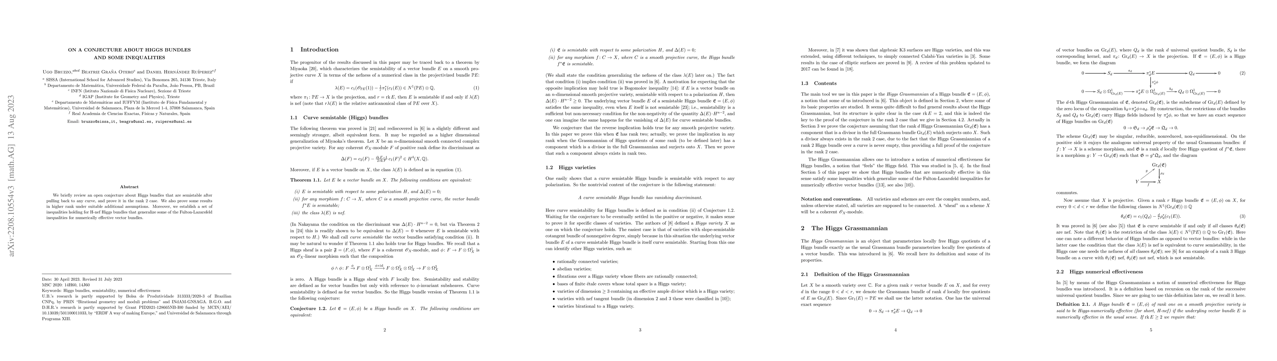 Thumbnail for On a conjecture about Higgs bundles for rank 2 and some inequalities
