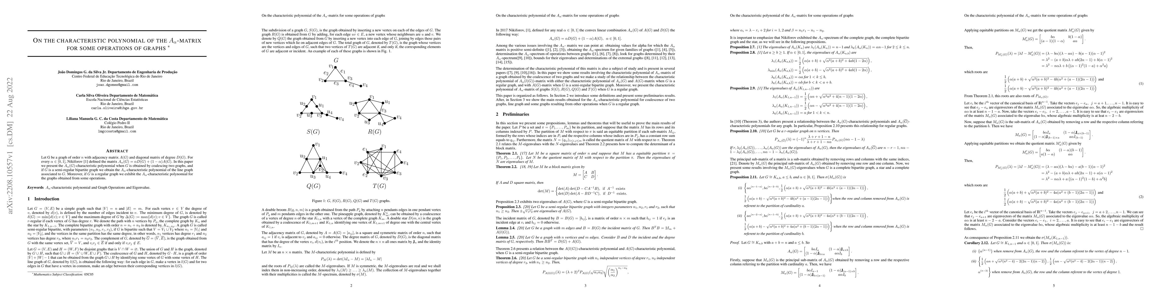 Thumbnail for On the characteristic polynomial of the $A_\alpha$-matrix for some
  operations of graphs