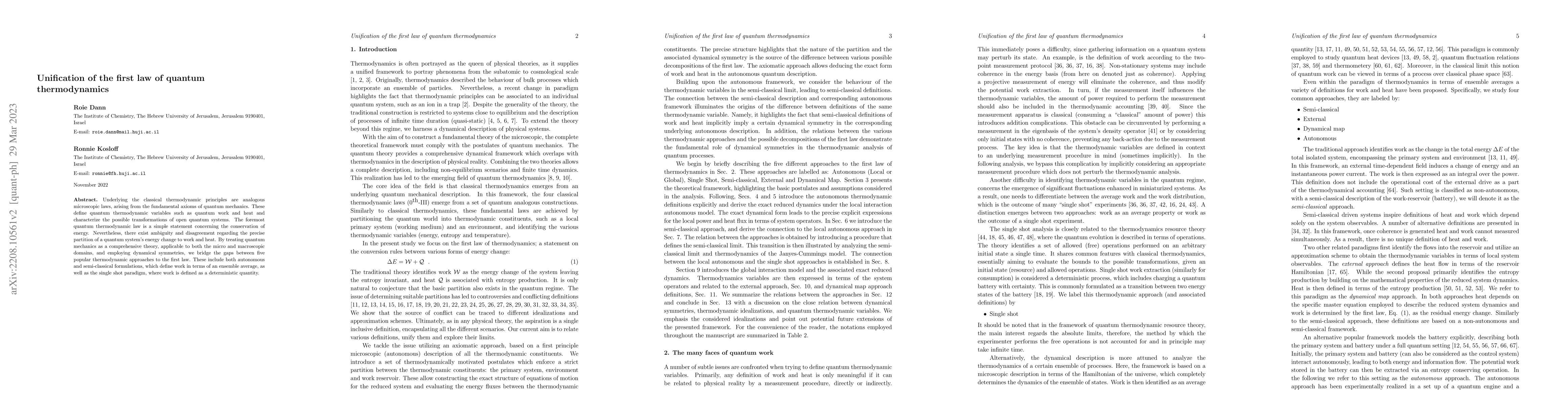 Thumbnail for Unification of the first law of quantum thermodynamics