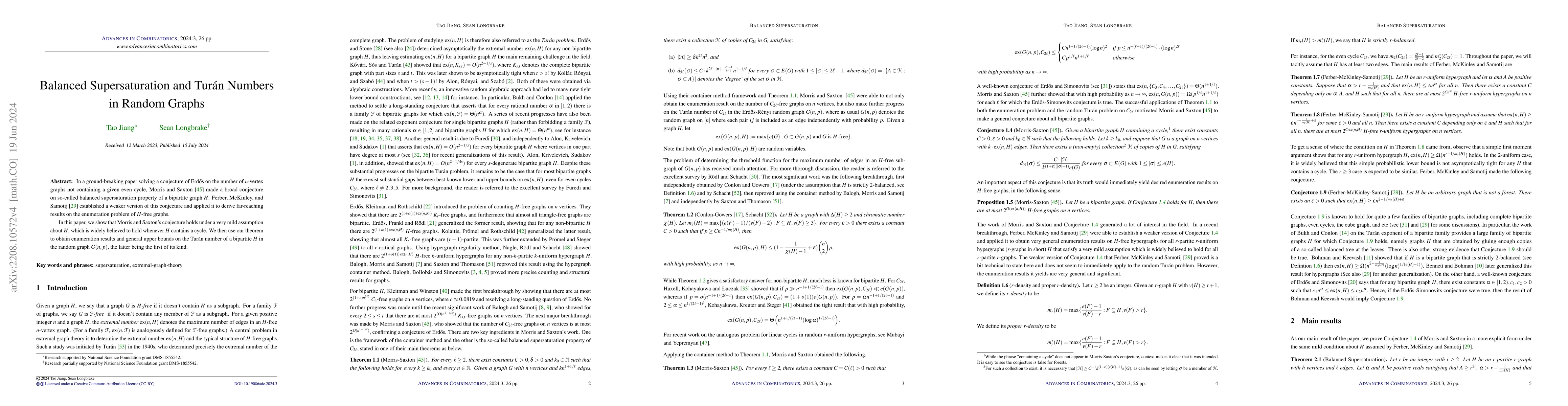 Thumbnail for Balanced supersaturation and Turan numbers in random graphs