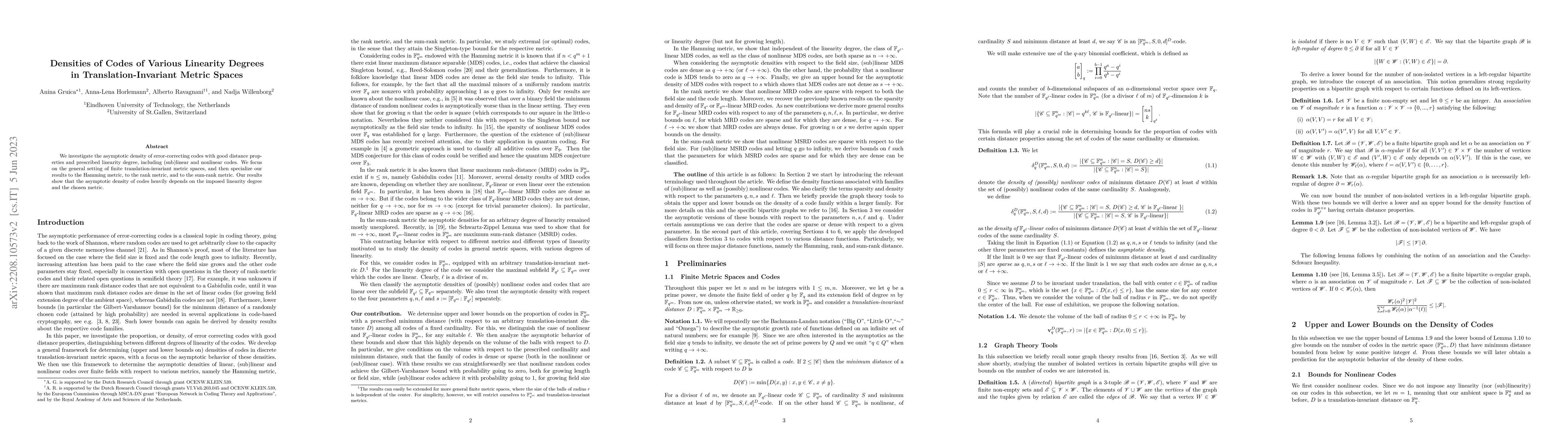 Thumbnail for Densities of Codes of Various Linearity Degrees in Translation-Invariant
  Metric Spaces