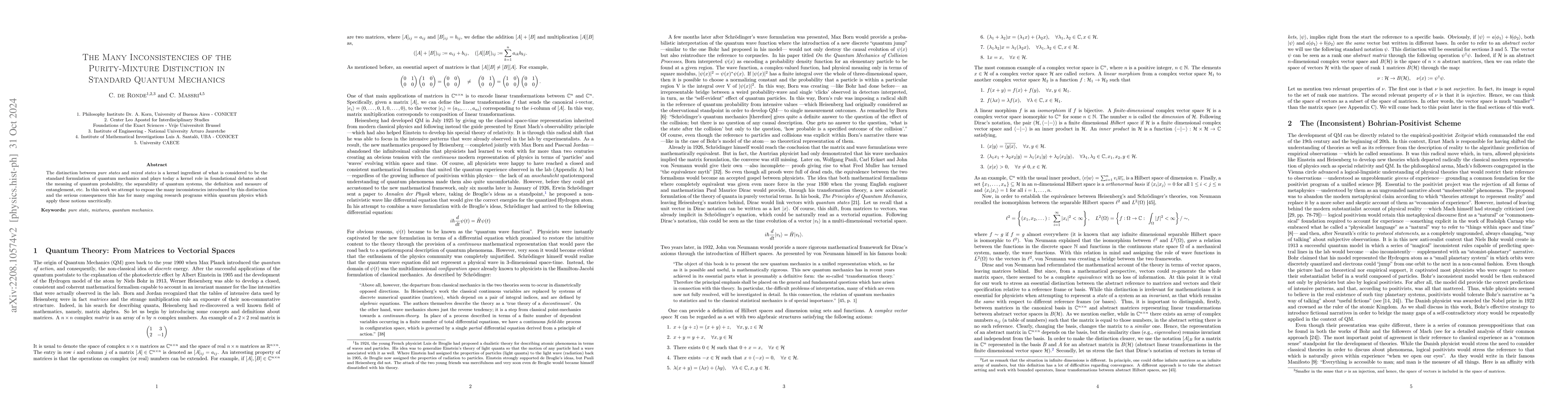 Thumbnail for The Many Inconsistencies of the Purity-Mixture Distinction in Standard
  Quantum Mechanics