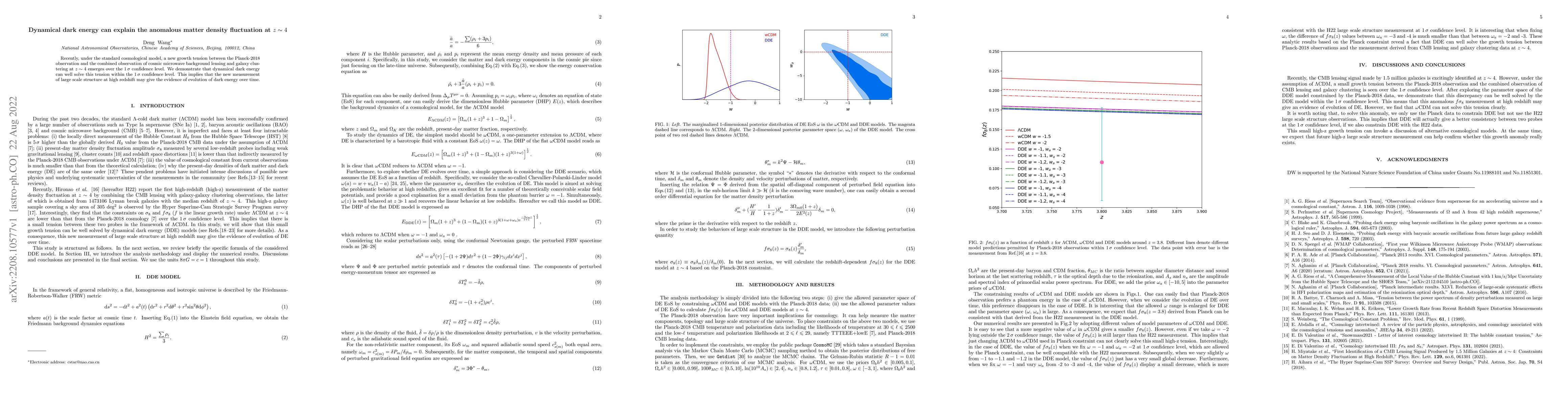 Thumbnail for Dynamical dark energy can explain the anomalous matter density
  fluctuation at $z\sim4$