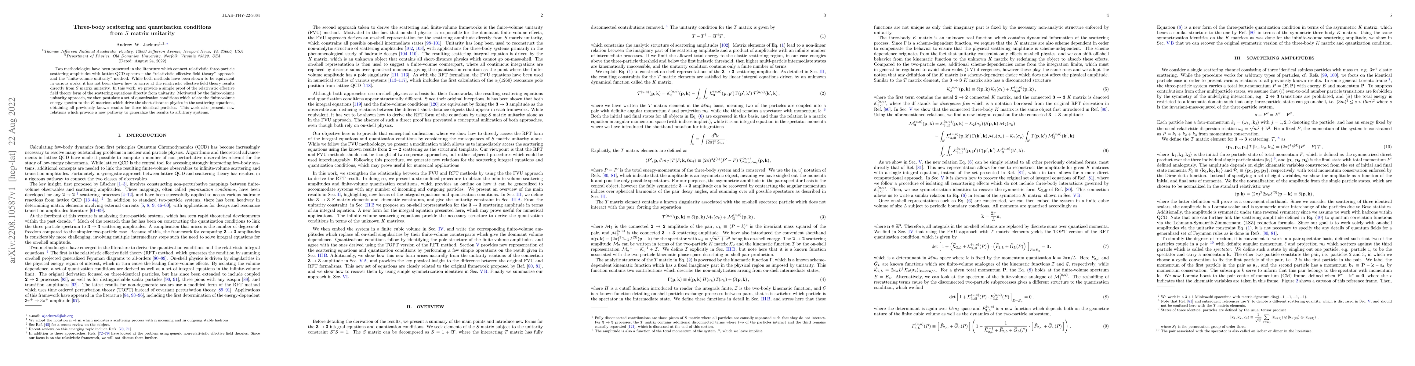 Thumbnail for Three-body scattering and quantization conditions from $S$ matrix
  unitarity