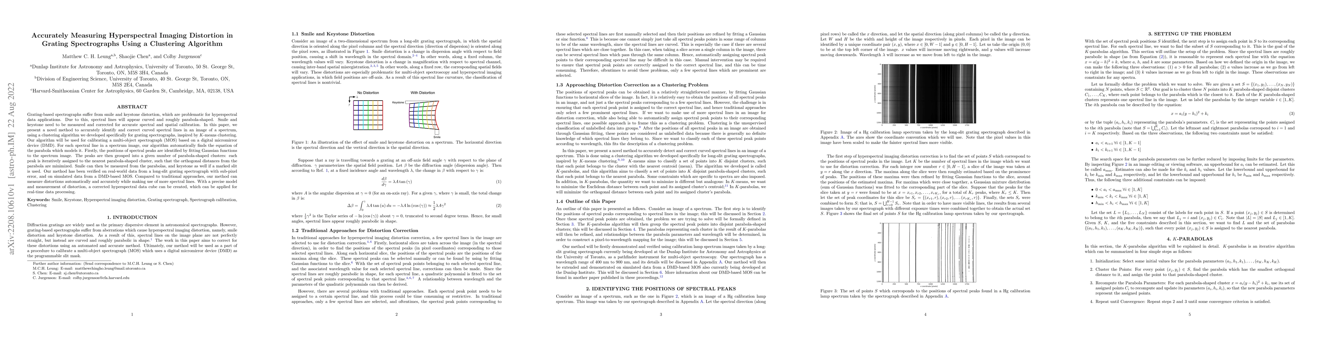 Thumbnail for Accurately Measuring Hyperspectral Imaging Distortion in Grating
  Spectrographs Using a Clustering Algorithm