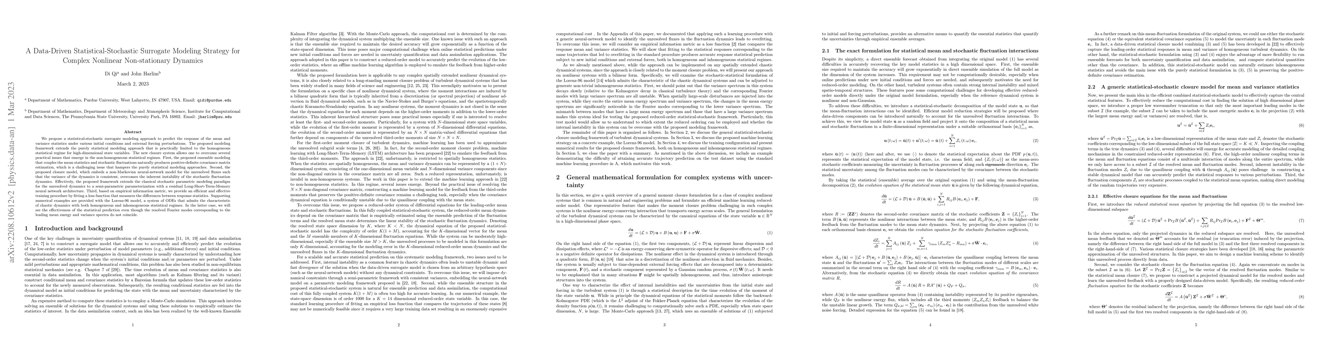 Thumbnail for A Data-Driven Statistical-Stochastic Surrogate Modeling Strategy for
  Complex Nonlinear Non-stationary Dynamics