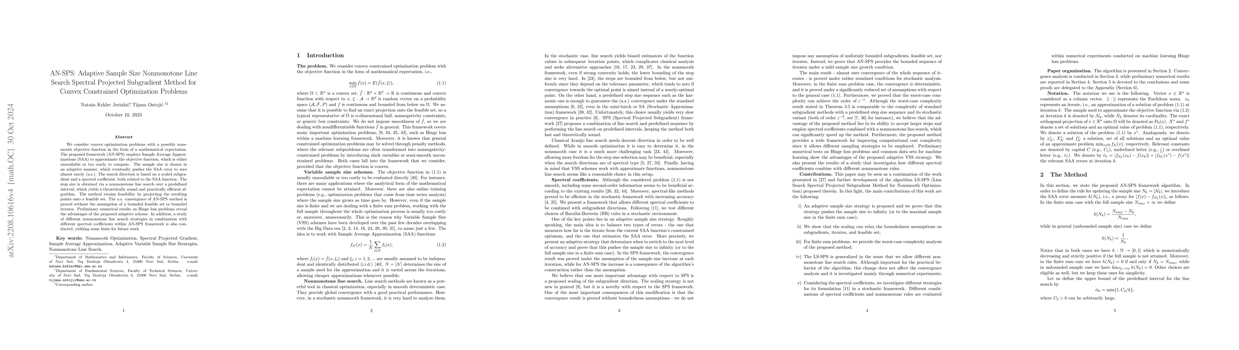 Thumbnail for AN-SPS: Adaptive Sample Size Nonmonotone Line Search Spectral Projected
  Subgradient Method for Convex Constrained Optimization Problems