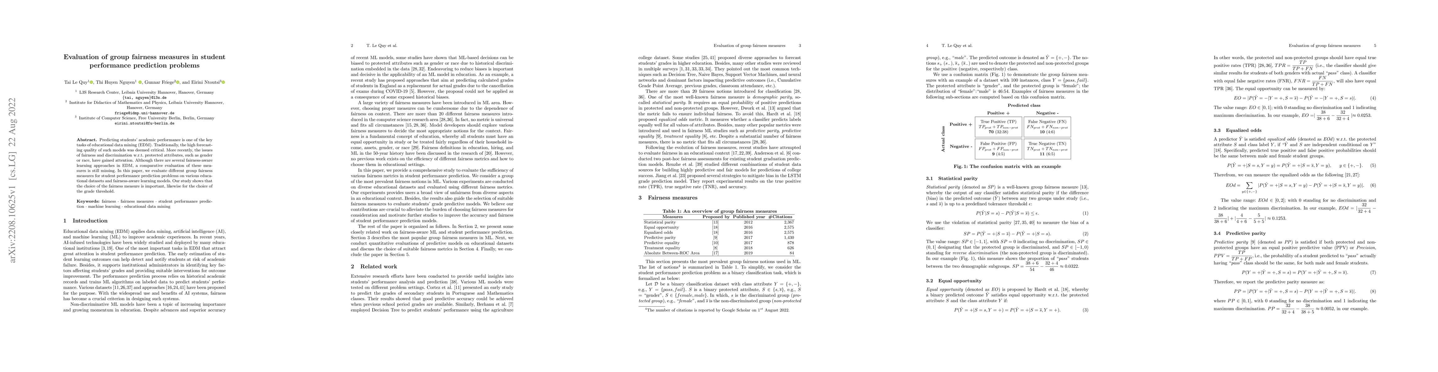 Thumbnail for Evaluation of group fairness measures in student performance prediction
  problems