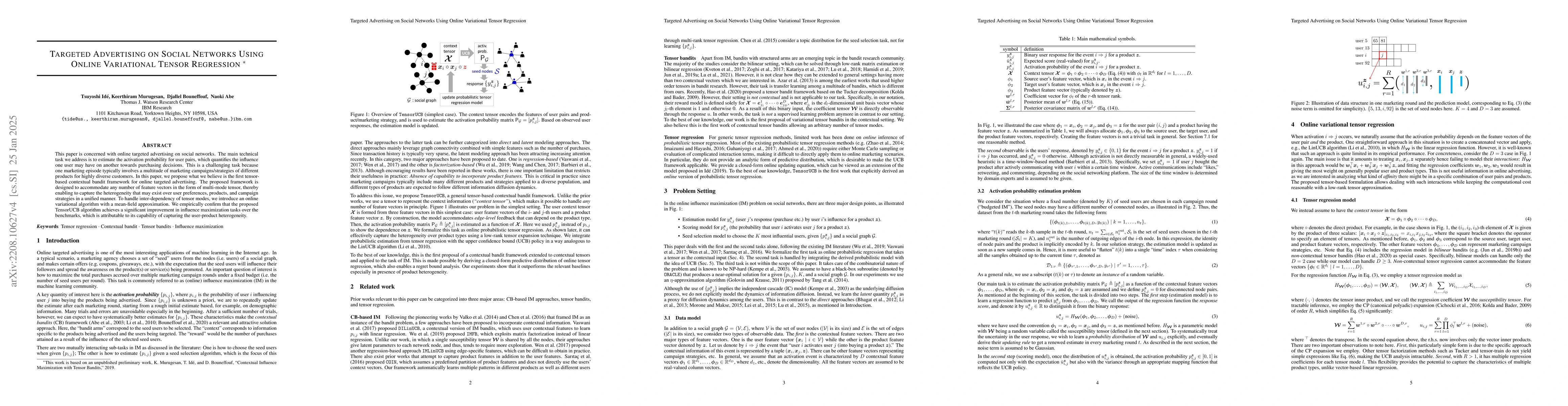 Thumbnail for Targeted Advertising on Social Networks Using Online Variational Tensor
  Regression