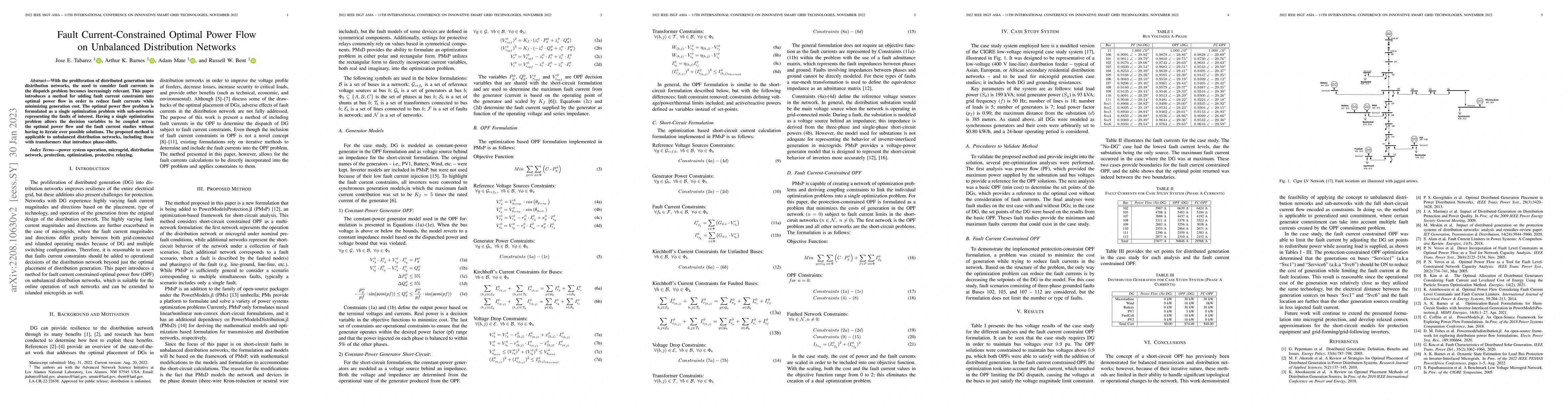 Thumbnail for Fault Current-Constrained Optimal Power Flow on Unbalanced Distribution
  Networks