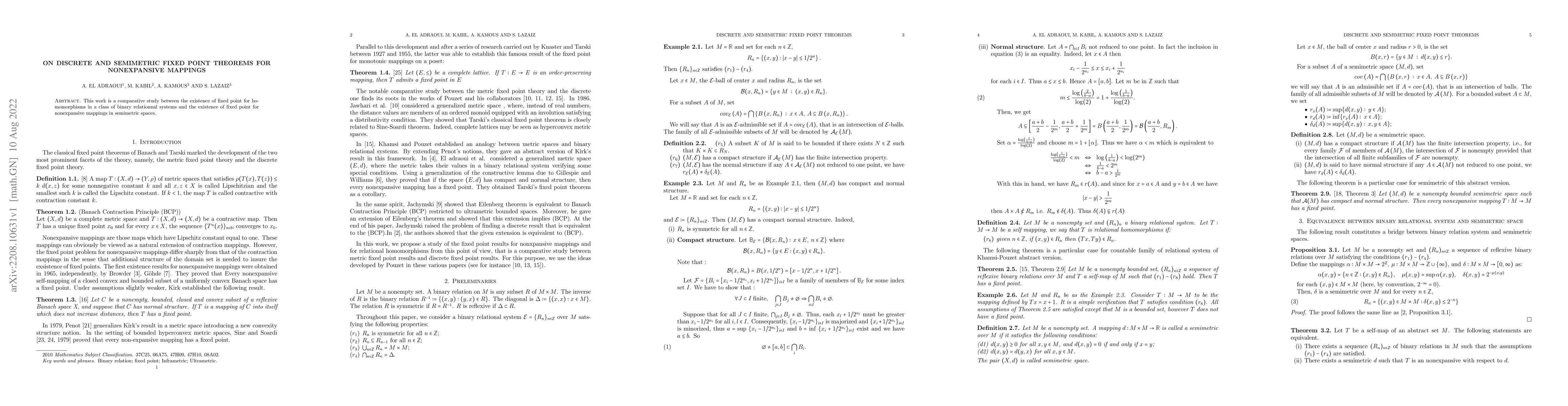 Thumbnail for On discrete and semimetric fixed point theorems for nonexpansive
  mappings
