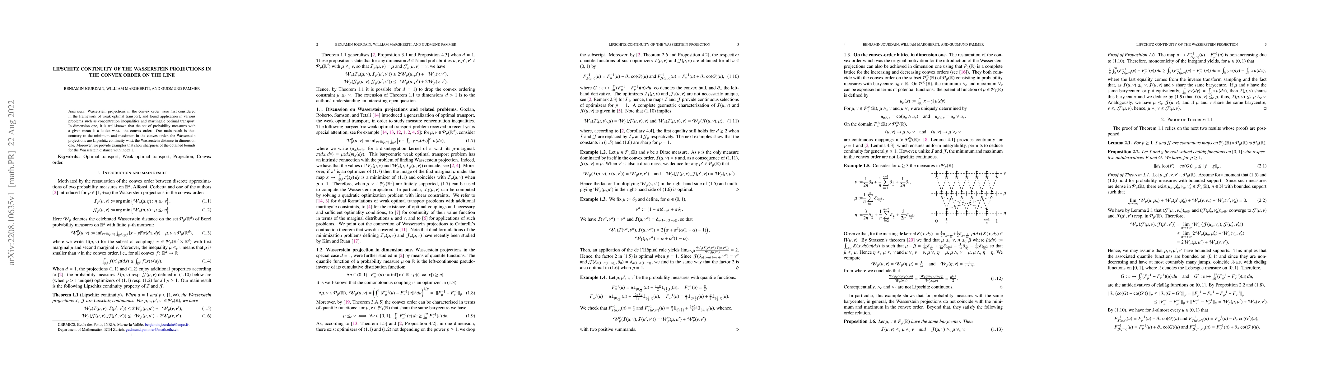 Thumbnail for Lipschitz continuity of the Wasserstein projections in the convex order
  on the line