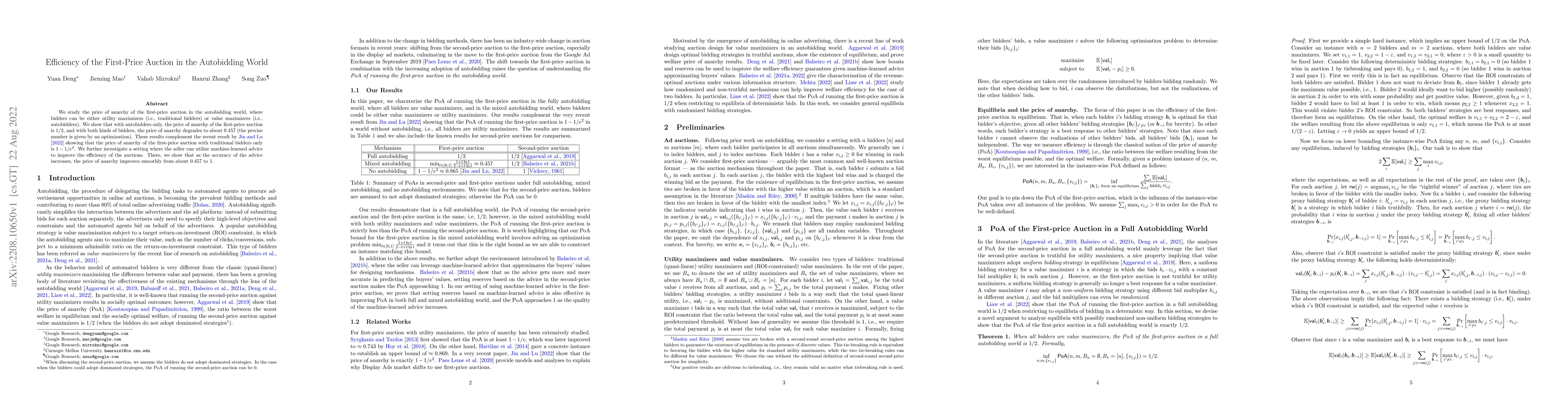 Thumbnail for Efficiency of the First-Price Auction in the Autobidding World