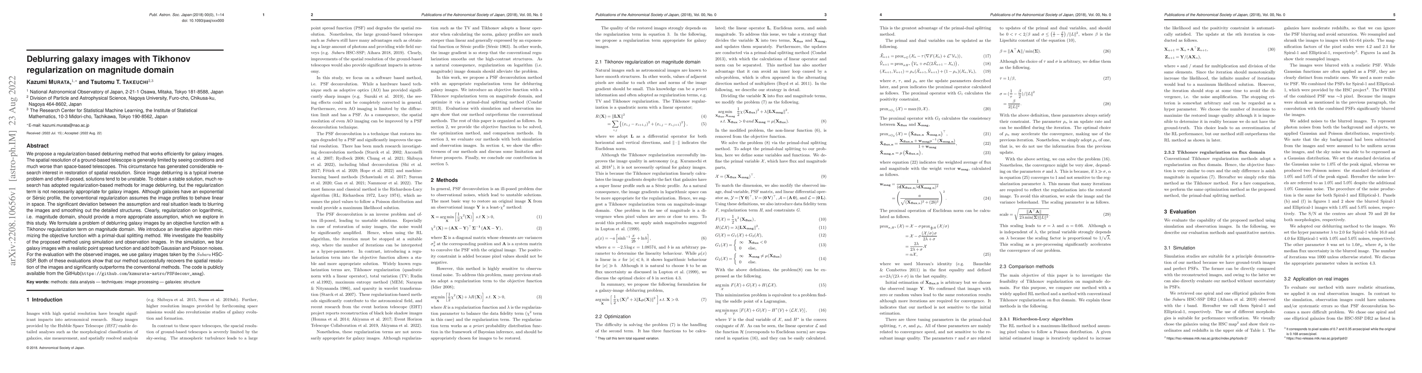 Thumbnail for Deblurring galaxy images with Tikhonov regularization on magnitude
  domain
