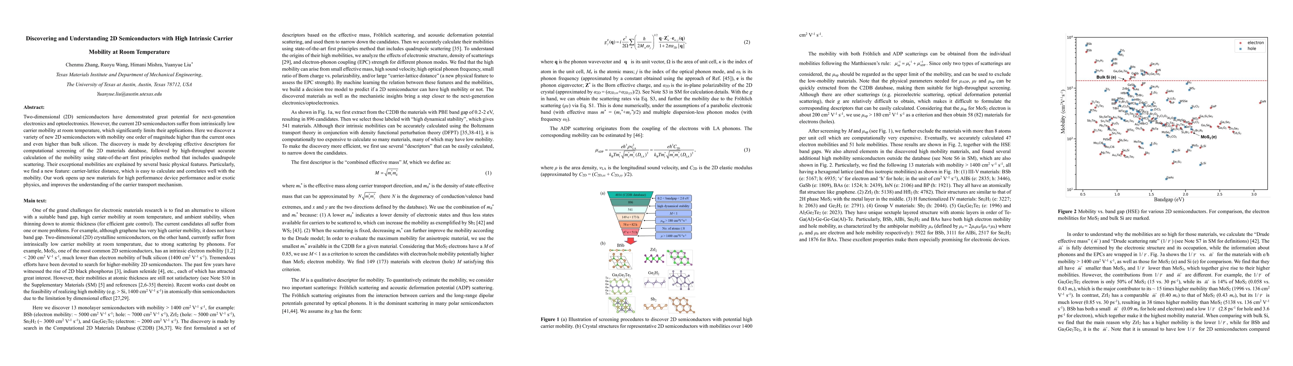 Thumbnail for Discovering and Understanding 2D Semiconductors with High Intrinsic
  Carrier Mobility at Room Temperature