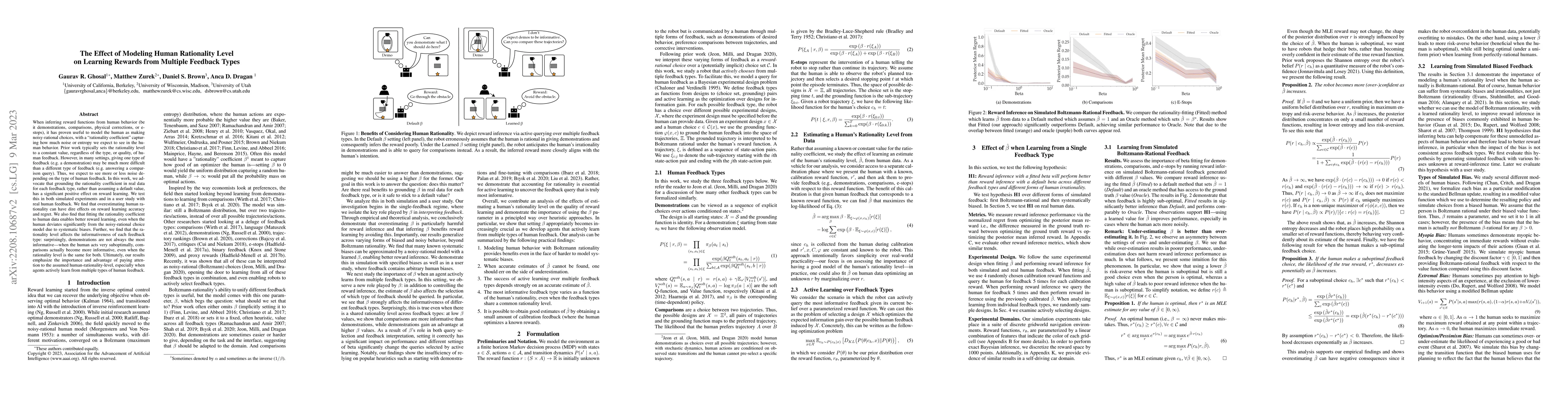 Thumbnail for The Effect of Modeling Human Rationality Level on Learning Rewards from
  Multiple Feedback Types
