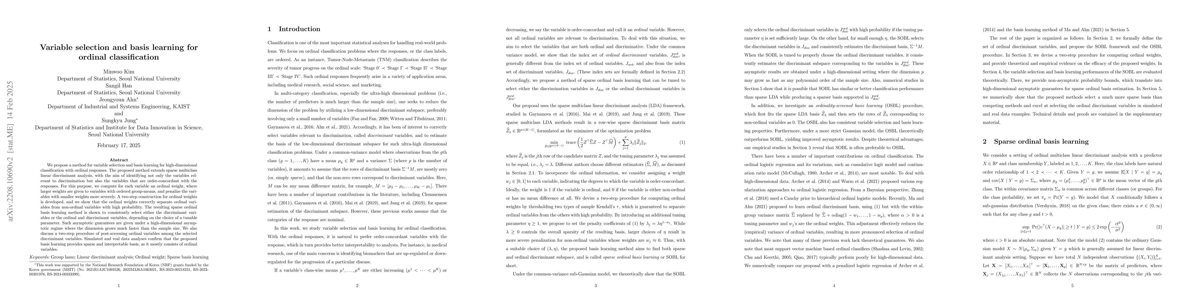 Thumbnail for Variable selection and basis learning for ordinal classification