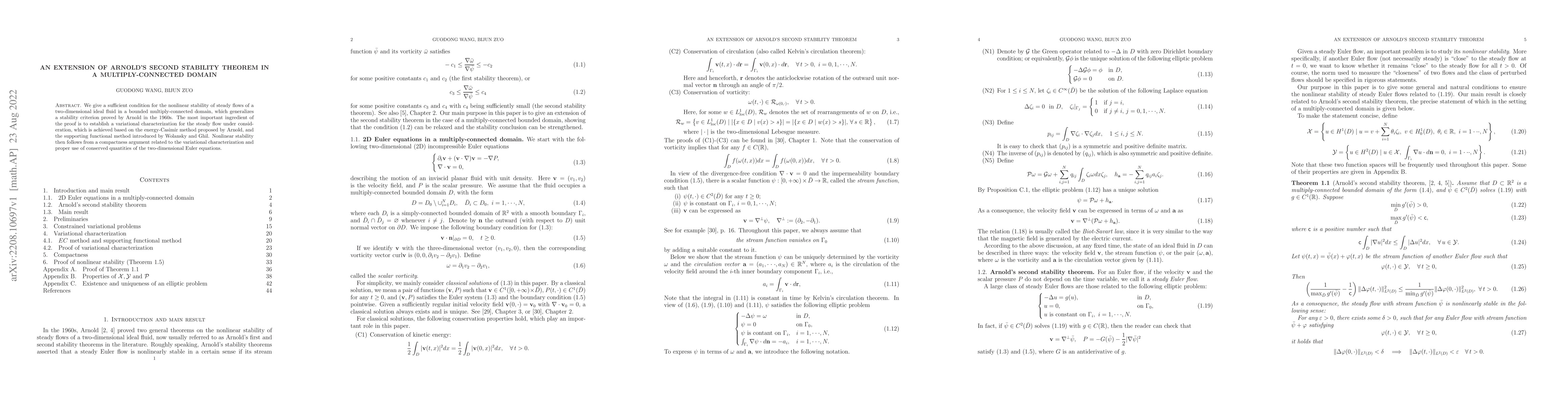 Thumbnail for An extension of Arnold's second stability theorem in a
  multiply-connected domain