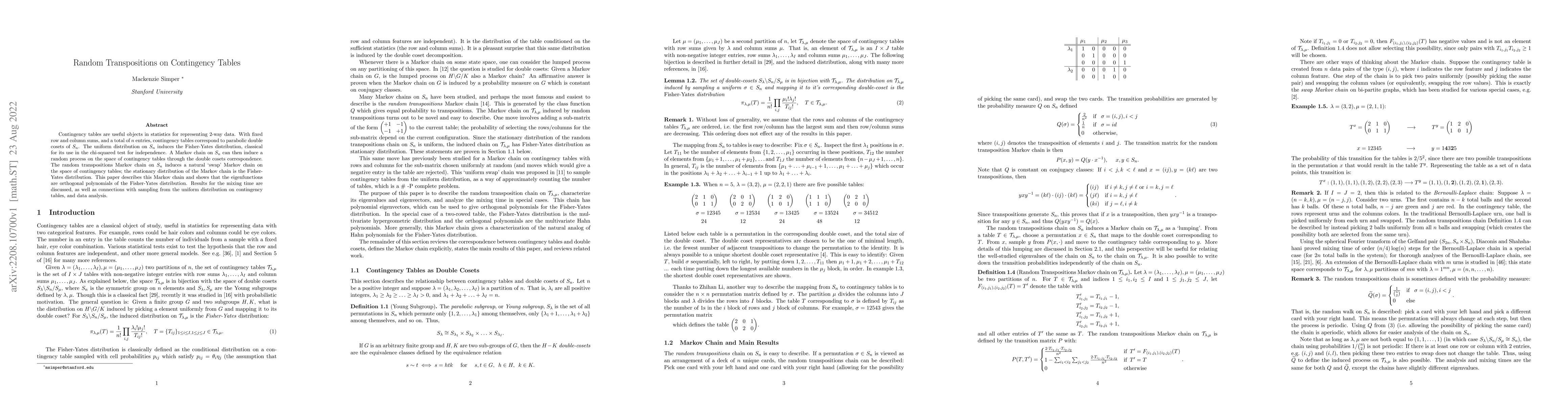 Thumbnail for Random Transpositions on Contingency Tables