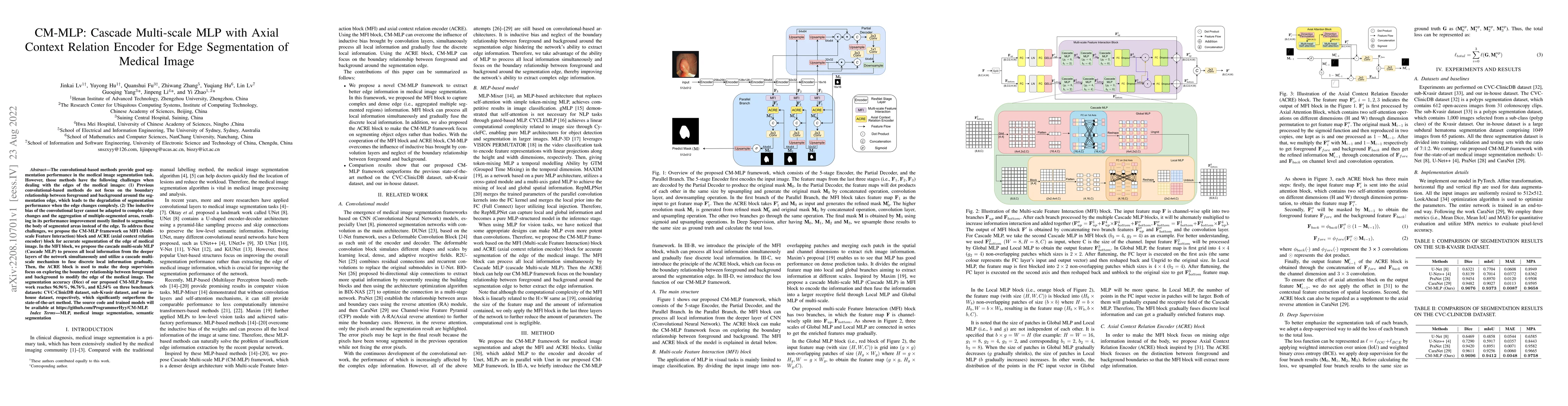 Thumbnail for CM-MLP: Cascade Multi-scale MLP with Axial Context Relation Encoder for
  Edge Segmentation of Medical Image