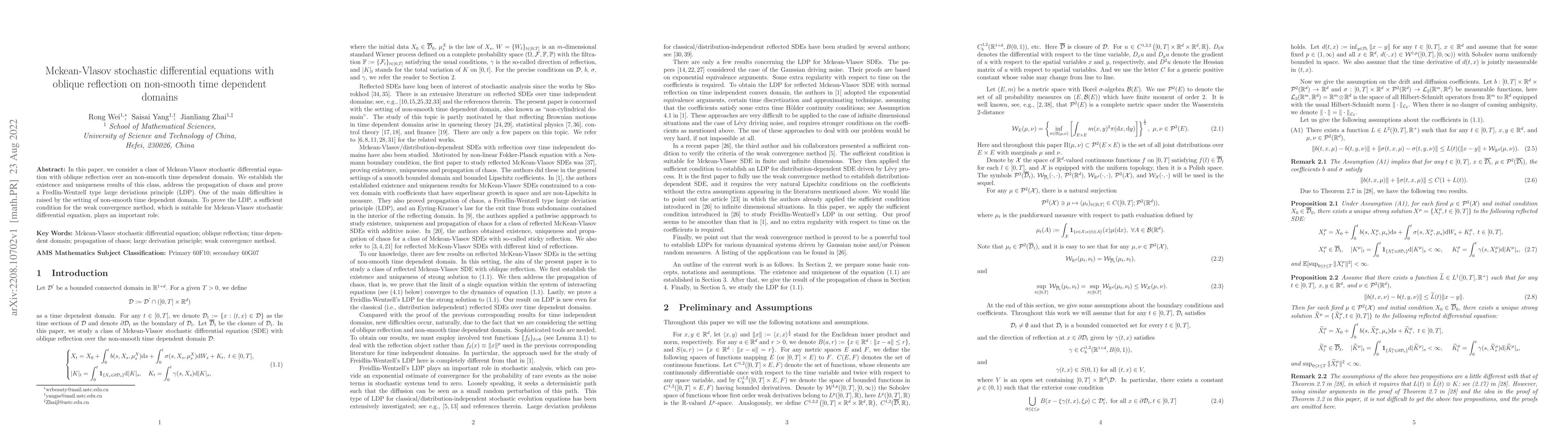 Thumbnail for Mckean-Vlasov stochastic differential equations with oblique reflection
  on non-smooth time dependent domains