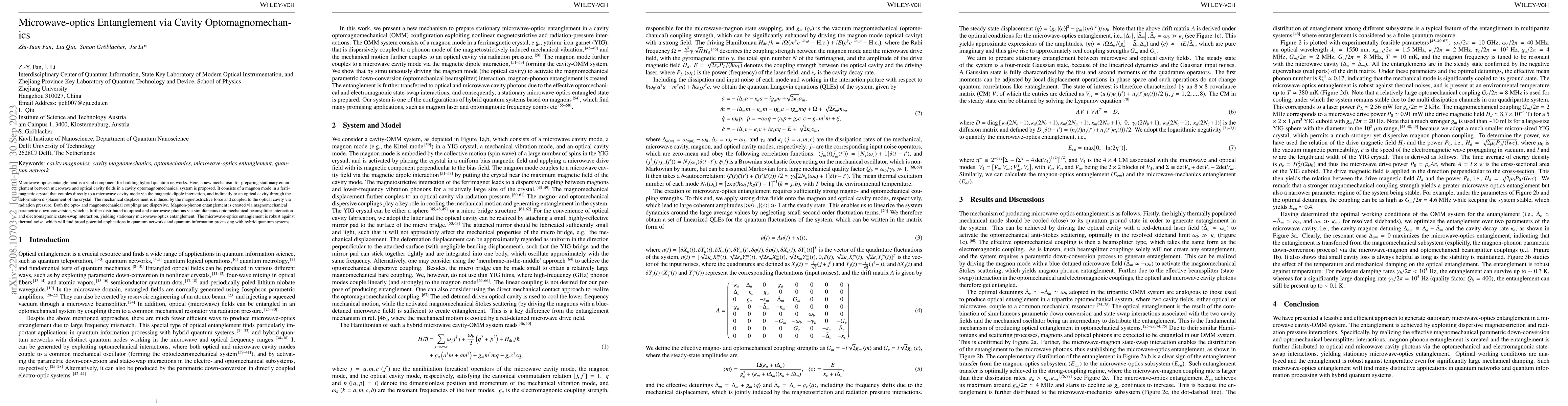 Thumbnail for Microwave-optics Entanglement via Cavity Optomagnomechanics