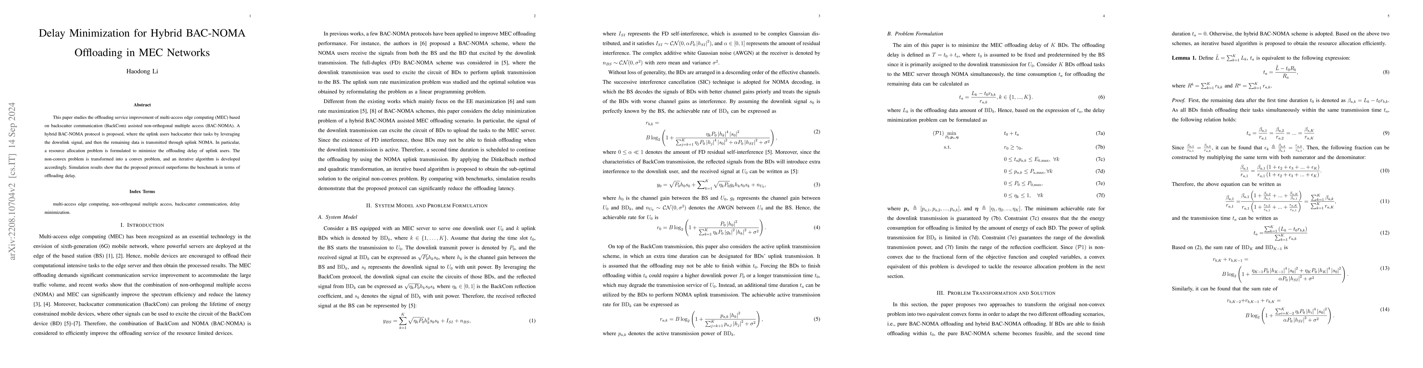 Thumbnail for Delay Minimization for Hybrid BAC-NOMA Offloading in MEC Networks