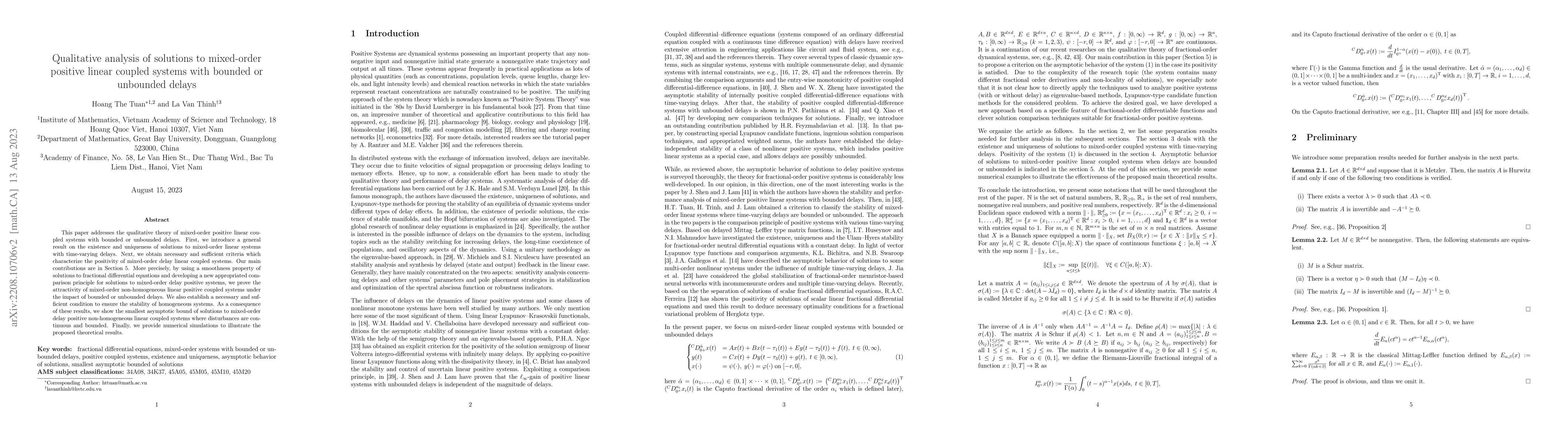 Thumbnail for Qualitative analysis of solutions to mixed-order positive linear coupled
  systems with bounded or unbounded delays