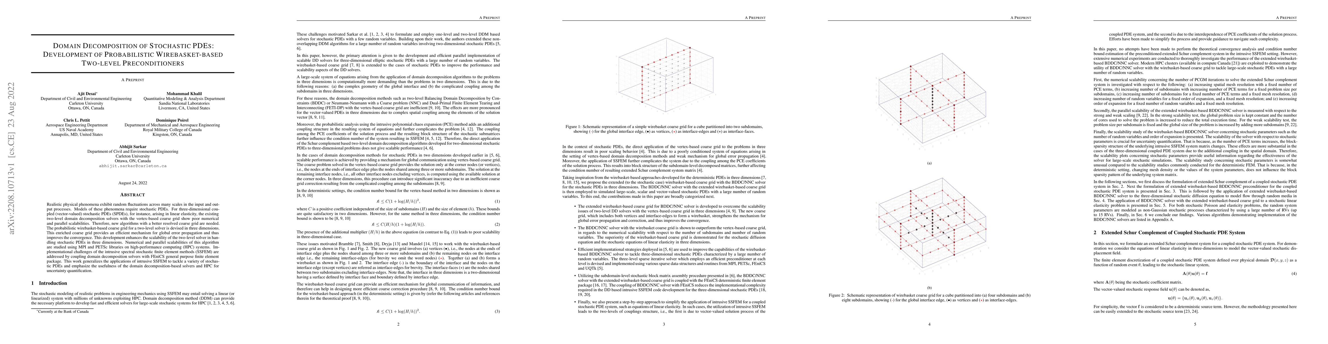 Thumbnail for Domain Decomposition of Stochastic PDEs: Development of Probabilistic
  Wirebasket-based Two-level Preconditioners